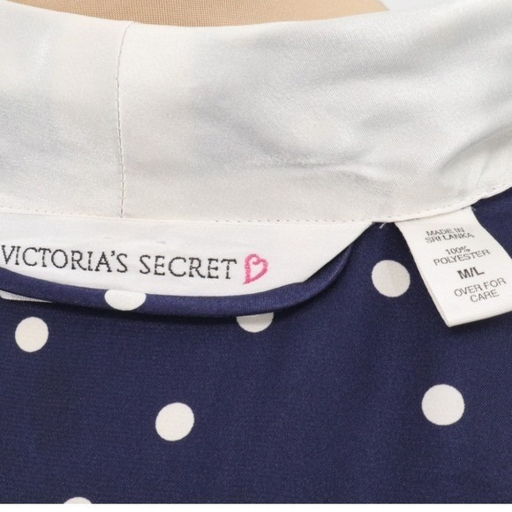 Vintage Victoria's Secret Polka Dot Full Length Robe‎ Blue White M/L Bridal - Picture 9 of 11